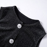 SUPER WHOLESALE | Bling Material Asymmetrical Top & Side Split Skirt Set