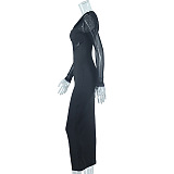 SUPER WHOLESALE | Chiffon Patchwork Elegence Long Sleeve Bodycon Dress