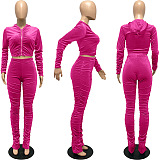 SUPER WHOLESALE | Ruffle Crop Hoodie Tracking Suit in Pink