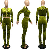 SUPER WHOLESALE | Ruffle Crop Hoodie Tracking Suit in Green