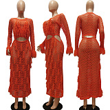 SUPER WHOLESALE | Knitted Hollow-out Tassel Deco Long Dress in Orange