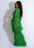SUPER WHOLESALE | Knitted Hollow-out Tassel Deco Long Dress in Green
