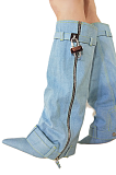 SUPER WHOLESALE | GG Buckle Side Zip Up Boots in Blue（Heel Height：11cmH）