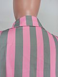 SUPER WHOLESALE | Two Tone Zebra Stripes Blouse Top & Short in Pink & Grey