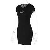 SUPER WHOLESALE | Embroidered Cap Sleeves Bodycon Dress in Black