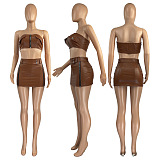 SUPER WHOLESALE | Zip Up Bra Top & Side Zip Up Skirt in Solid