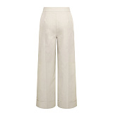SUPER WHOLESALE | Button-lock Waist Loose Straight Down Pants in Solid