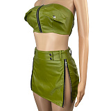 SUPER WHOLESALE | Zip Up Bra Top & Side Zip Up Skirt in Solid