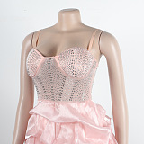 SUPER WHOLESALE | Rhinestone Deco Wave Bottom Maxi Dress in Pink