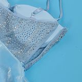 SUPER WHOLESALE | Rhinestone Deco Wave Bottom Maxi Dress in Blue