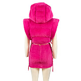 SUPER WHOLESALE | Furry Off Shoulder Hoodie Top & Skirt in Solid