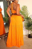 SUPER WHOLESALE | Flare Bottom Halter Open-back Dress in Orange
