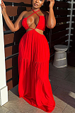 SUPER WHOLESALE | Flare Bottom Halter Open-back Dress in Red