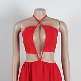 SUPER WHOLESALE | Flare Bottom Halter Open-back Dress in Red