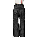 SUPER WHOLESALE | Elastic Fabric Cargo Pants in Black