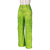 SUPER WHOLESALE | Elastic Fabric Cargo Pants in Green