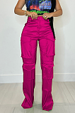SUPER WHOLESALE | Elastic Fabric Cargo Pants in Rose Red