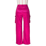 SUPER WHOLESALE | Elastic Fabric Cargo Pants in Rose Red
