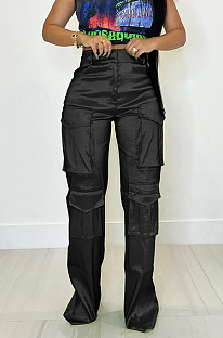 SUPER WHOLESALE | Elastic Fabric Cargo Pants in Black