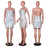 SUPER WHOLESALE | Bling Bling Open Back Sequins Halter Dress