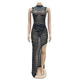 SUPER WHOLESALE | Off-shoulder Side Split Rhinestone Long Dress
