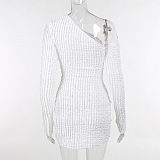 SUPER WHOLESALE | Wave Texture One Shoulder Mini Dress