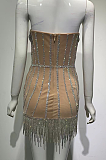 SUPER WHOLESALE | Tassel Hem Rhinestone Deco Dress