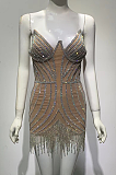 SUPER WHOLESALE | Tassel Hem Rhinestone Deco Dress