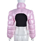 SUPER WHOLESALE | Stand-up Neck Puffy Crop Jacket Top