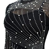 WHOLESALE | Rhinestone Long Sleeve Full Decor Bodycon Dress( Bodysuit Attached)