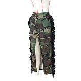 SUPER WHOLESALE | Tassel Fron Split Camo Skirt
