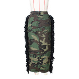 SUPER WHOLESALE | Tassel Fron Split Camo Skirt