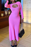 SUPER WHOLESALE | Pit Material Front Hollow-out Long Sleeve Bodycon Dressin Rose Red