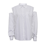 SUPER WHOLESALE | Split Shoulder Long Sleeve Shirt in White