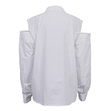 SUPER WHOLESALE | Split Shoulder Long Sleeve Shirt in White