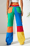SUPER WHOLESALE | Color-block Patchwork Distress Pants