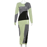 SUPER WHOLESALE | Color-block Side Split Distress Dress