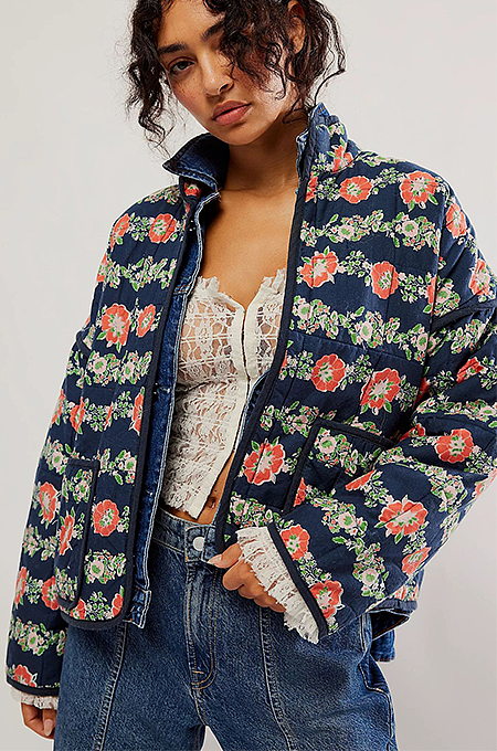 SUPER WHOLESALE | Morning Glory Printed Contrast Cotton Coat