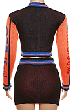 SUPER WHOLESALE | Knitted Zipper Ribbed High-Waisted Bodycon Skirt Set in Orange