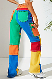 SUPER WHOLESALE | Color-block Patchwork Distress Pants