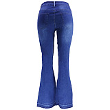SUPER WHOLESALE | Plus SizePatchwork Flare Bottom Jeans