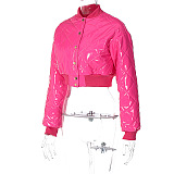 SUPER WHOLESALE | Shinning Crop Button Up Jacket in Pink