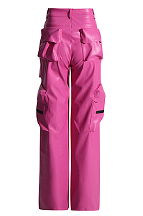 SUPER WHOLESALE | Pu Material Cargo Pants in Rose Red