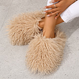 SUPER WHOLESALE | Furry Lower Top Teddy Slides in Apricot
