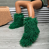 SUPER WHOLESALE | Furry Lower Top Teddy Boots in Green