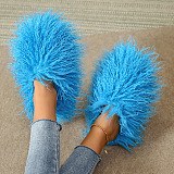 SUPER WHOLESALE | Furry Lower Top Teddy Slides in Blue
