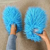 SUPER WHOLESALE | Furry Lower Top Teddy Slides in Blue