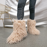 SUPER WHOLESALE | Furry Lower Top Teddy Boots in Khaki