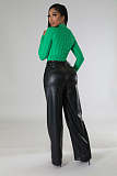 SUPER WHOLESALE | Pu Material Straight Down Pants in Black