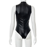 SUPER WHOLESALE | Twine Tied Decor Pu Material Bodysuit  in Black